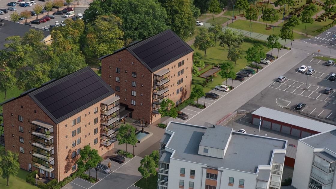 Illustration över nya bostadshus som ska byggas i Tibro centrum.