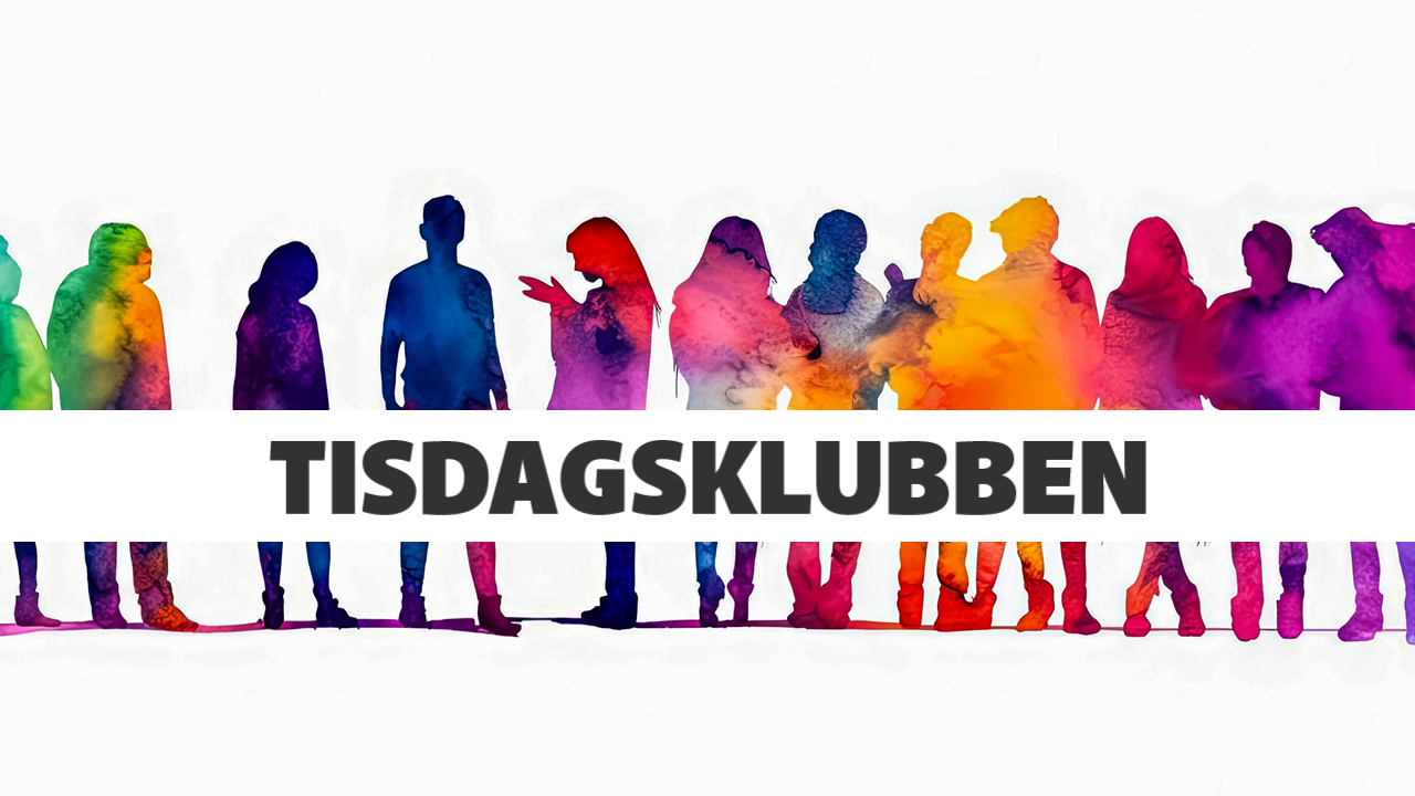 Färgglad siluett av människor på rad.