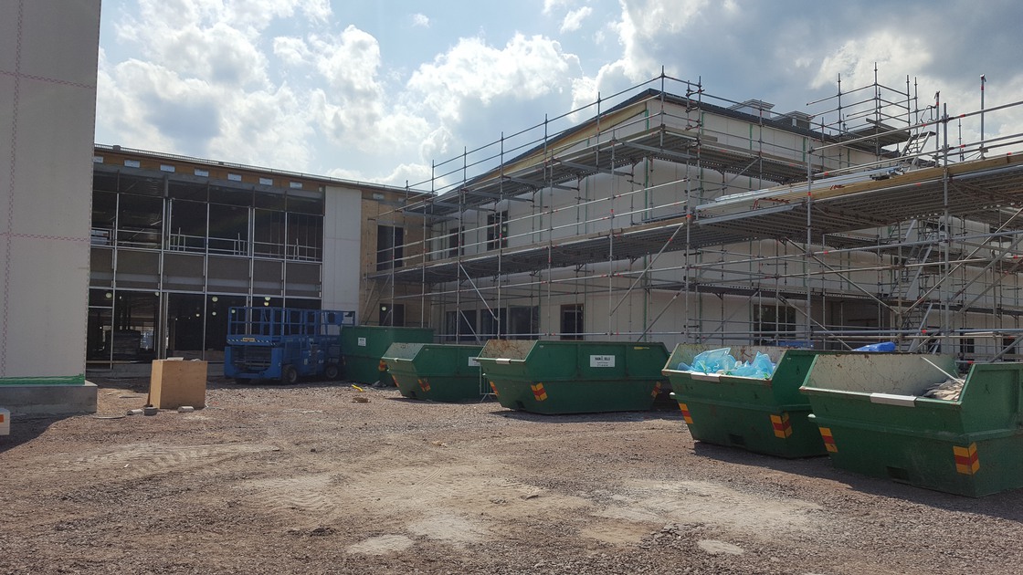 Byggnation av Baggeboskolan  i juni 2019.