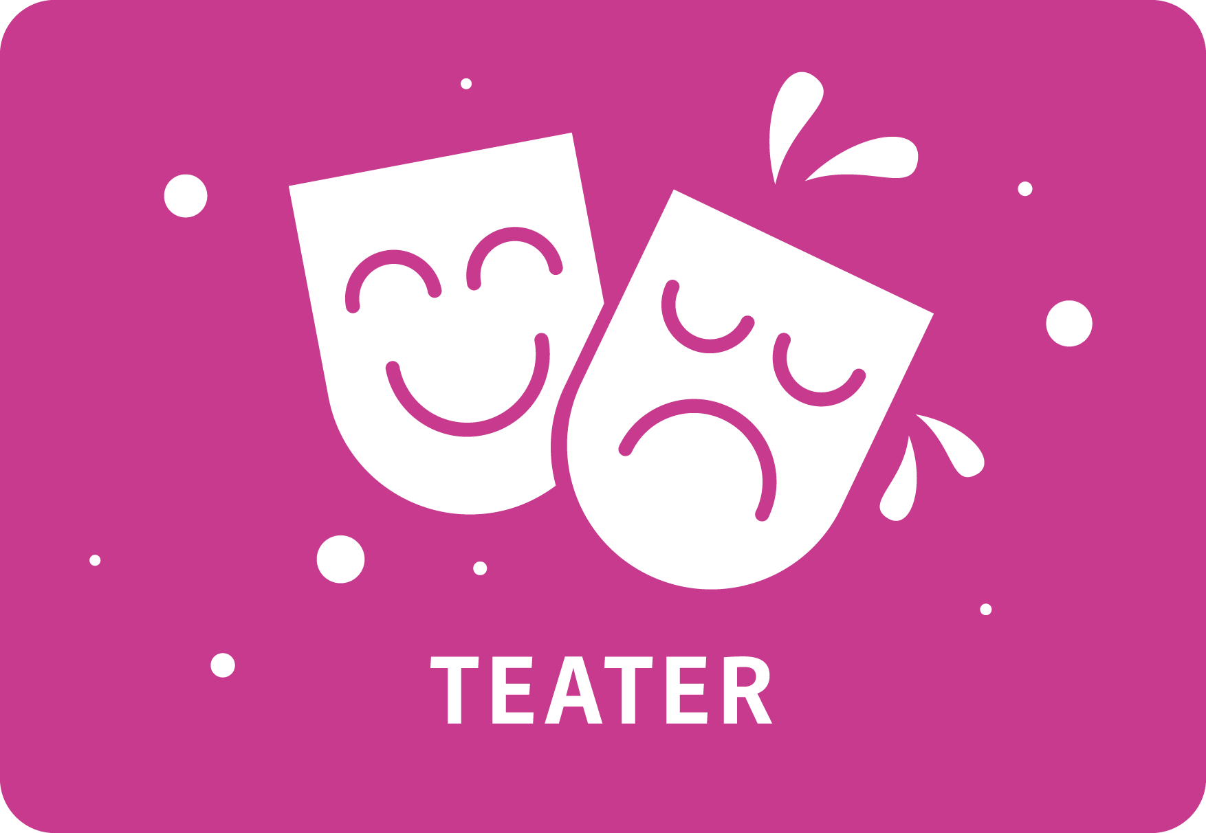 Ikon som visar 2 teatermasker med texten teater i versaler
