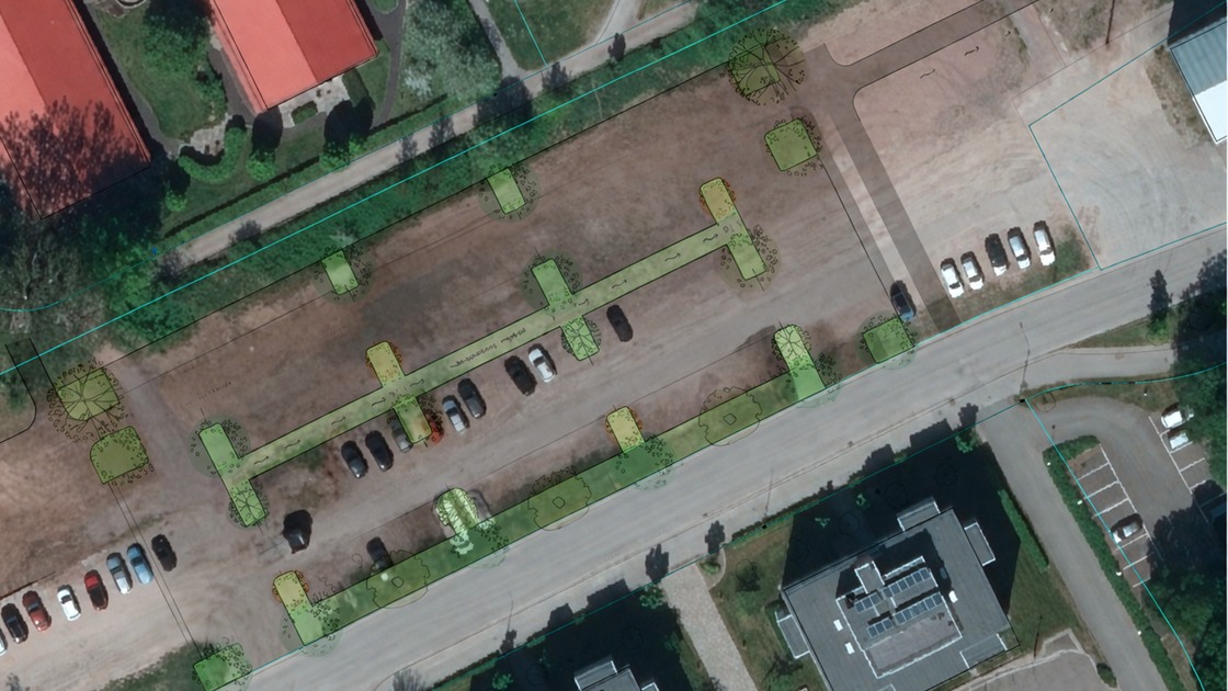 AI-bearbetad skiss över den nya parkeringen på stationsområdet i Tibro.