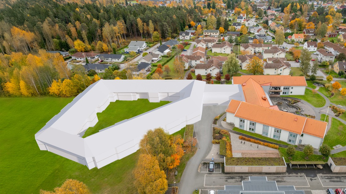 Principskiss för den framtida utbyggnaden av äldreboendet Bonargården i Tibro.