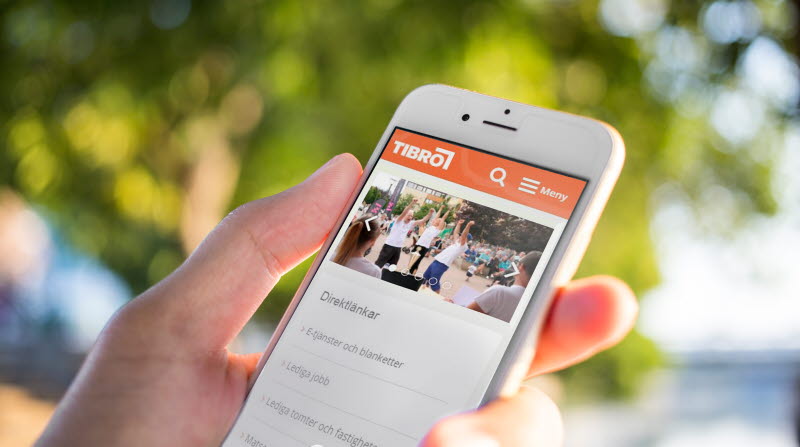 Tibro kommuns nya hemsida i mobilen.