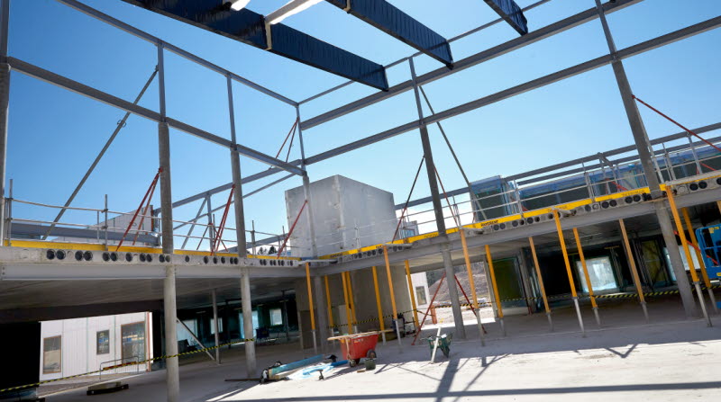 Byggnation av Baggeboskolan april 2019.