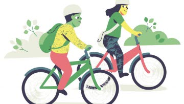 Illustration med två cyklande barn