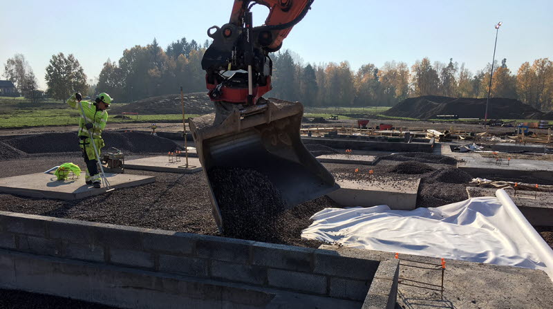 Anläggning av bottenplattan till Baggeboskolan september-oktober 2018.